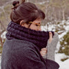 Close up of woman rugged up in the snow