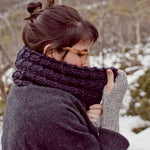 Close up of woman rugged up in the snow
